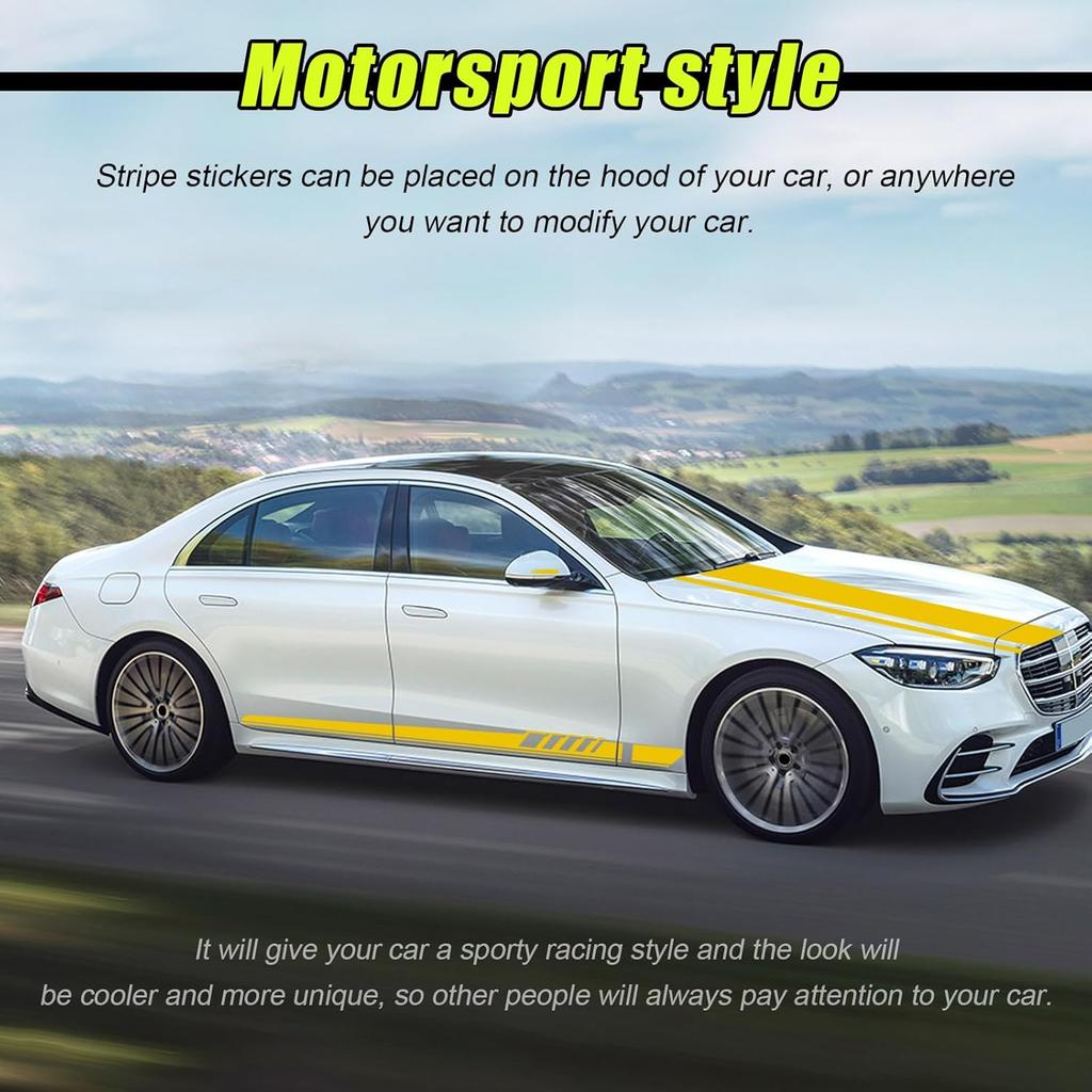 5 PCS Car Hood Stripe Sticker, Vinyl Modified Rearview Mirror Decals, Racing Sports Auto Body Side Sticker Decoration, Universal Exterior Stickers