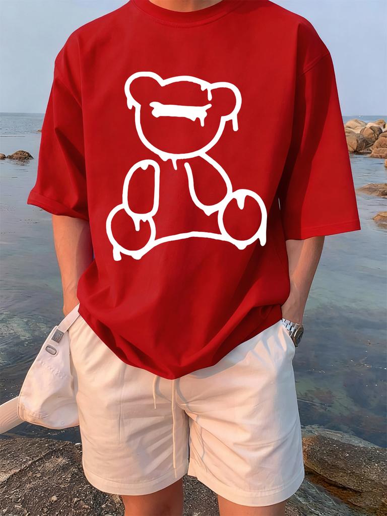 The Melting Cartoon Bear Prints TShirts Womens Cotton Summer Short Sleeve Tees Soft Loose ONeck Tops Casual Womans Clothes