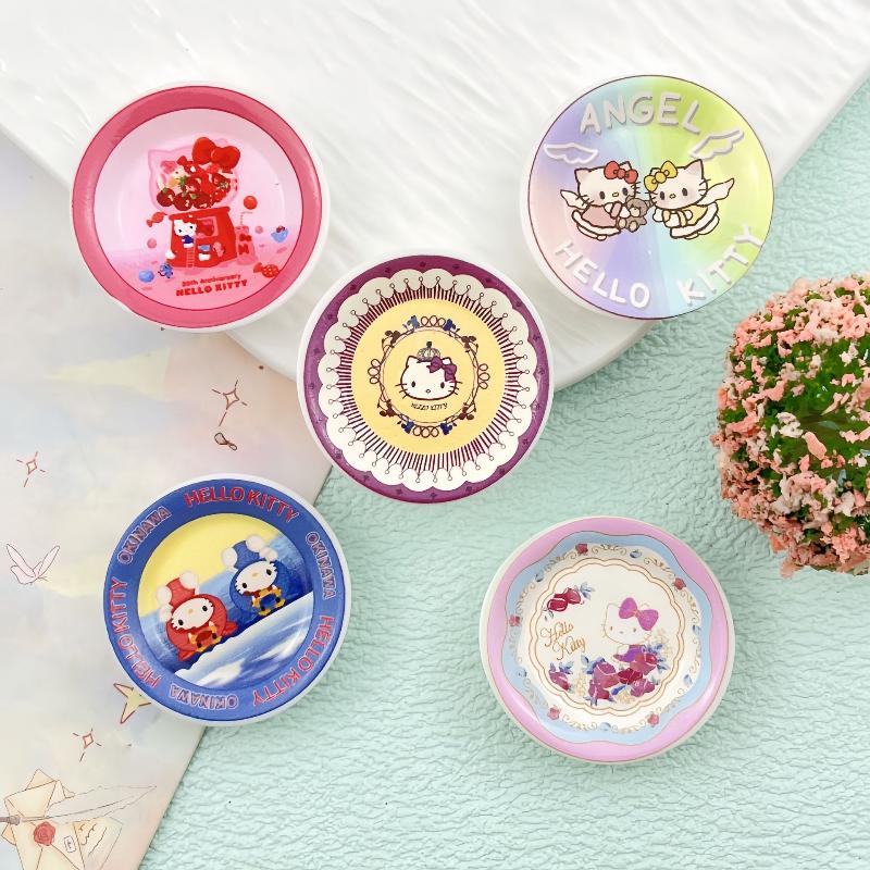 5Pcs Simulation Kitchen Decor 1/12 Dollhouse Cartoon Kt Cat Mini Plates Dishes Model Dolls House Accessories Pretend Play Toys