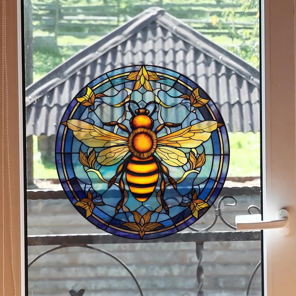 Retro Colorful Hummingbird Iris Window Glass Electrostatic Sticker Detachable Decorative Film Home Decoration