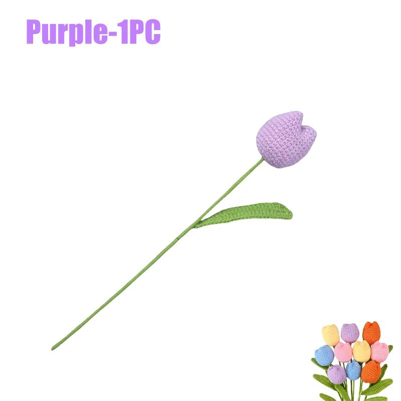 Knitting Crochet Chubby Tulip Artificial Flowers Bouquet Home Room Decor Wedding Table Decoration Accessories Mother's Day Gift