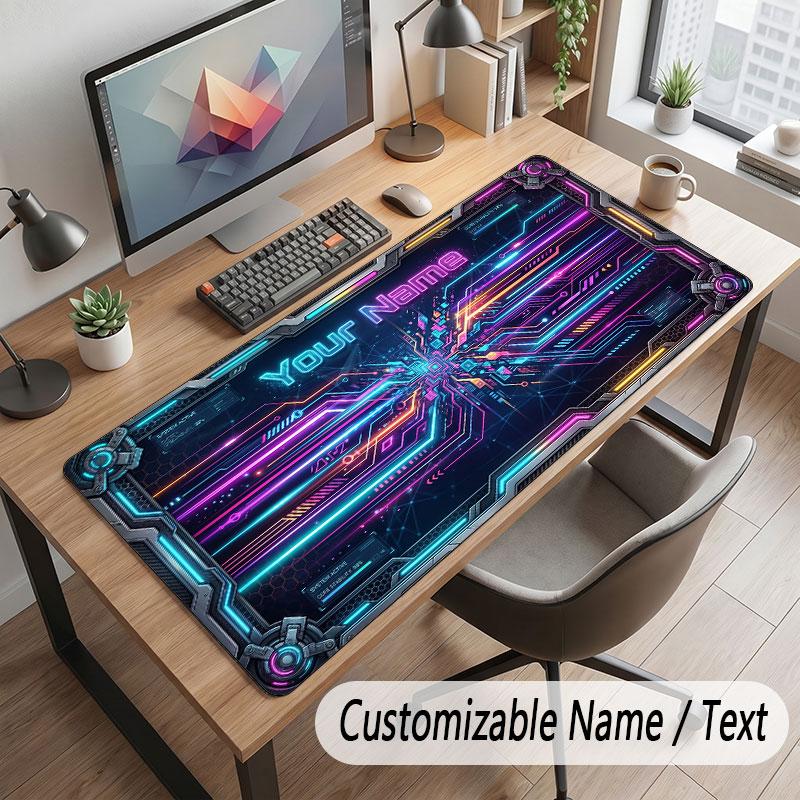 City Cyberpunk Theme Customized Mouse Pad Personalized Print Name Text Desk Mat For Home Office Table Decor