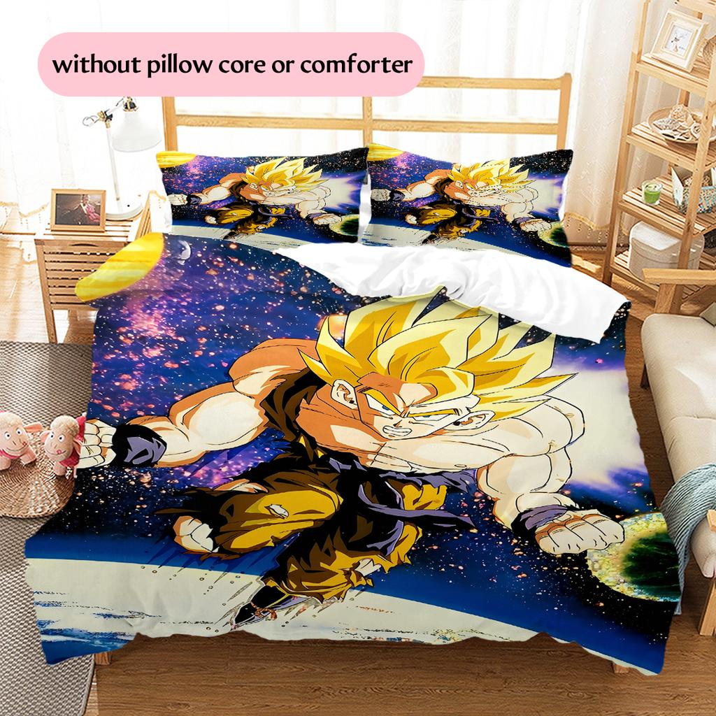 Dragon Ball Character Son Goku Pattern Bedding Home Decoration Birthday Gift (1 * Duvet Cover + 2 * Pillowcase, Without Core)