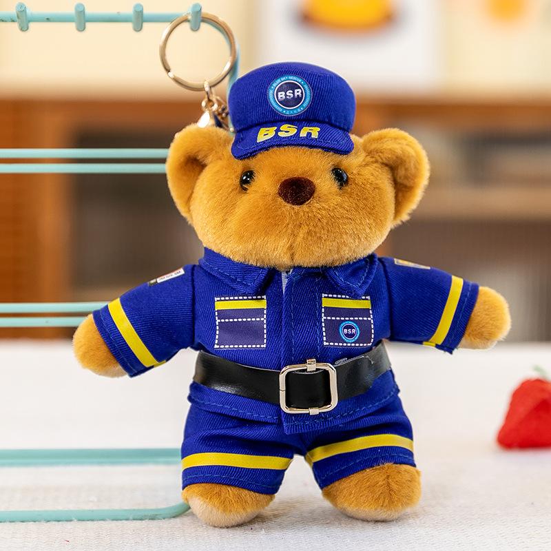 Uniform Bear Pendant Pendant Pendant Jewelry Keychain Plush Toy Traffic Police Fire Rescue Team Doll