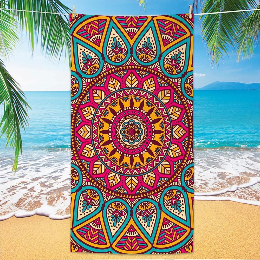 Purple Mandala Beach Towel Sand Free Quick Dry Microfiber Bath Towel Bohemian Floral Large Towels for Summer Vacation Seaside