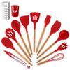 12-Piece Silicone Kitchen Utensil Set with Wooden Handles - Includes Spatula, Slotted Spoon, Frying Spatula, and Baking Tools
