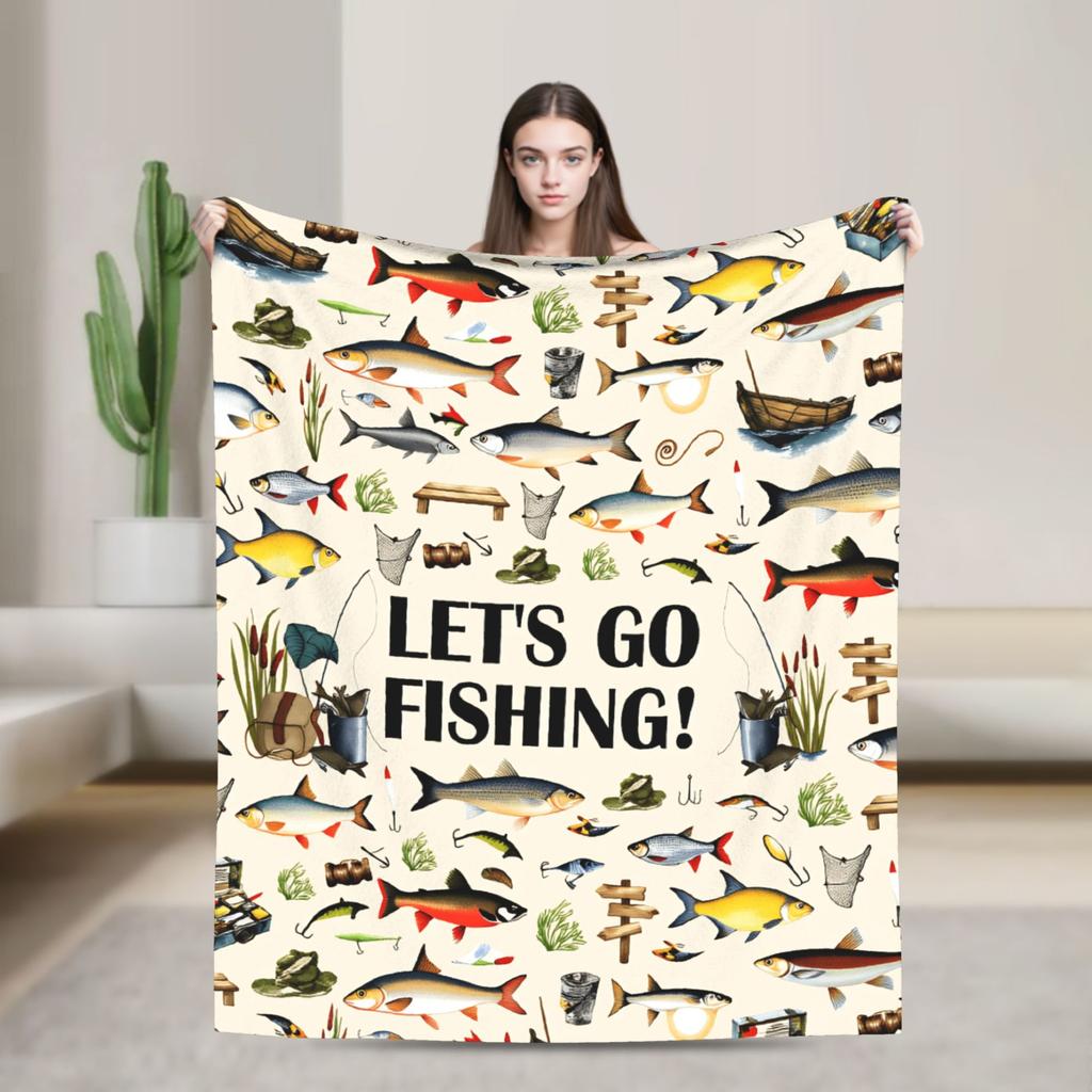 Fishing Cartoon Fish Blanket Quality Super Warm  Throw Blanket Spring Decorative Couch Bed Fluffy Bedspread