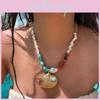 Shell Pendant Necklace With Colorful Stones For Women And Men