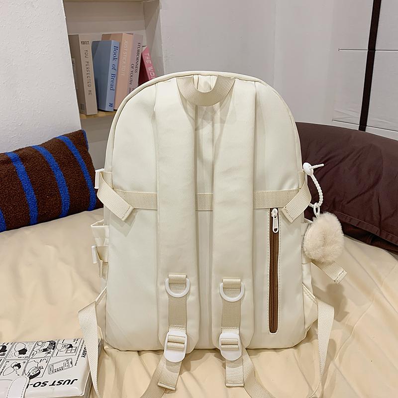 Letter Embroidered Backpack Contrast Color Student Schoolbag Female Campus Backpack