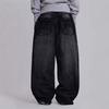 Unisex Y2K Rivet-decorated Washed Jeans Women Black Vintage Gothic Cowboy Jeans Men Streetwear Ripped Denim Pants