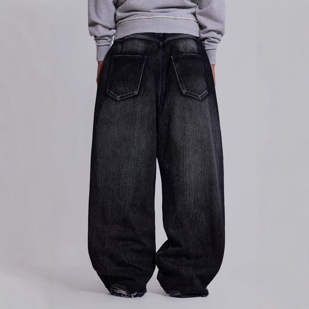 Unisex Y2K Rivet-decorated Washed Jeans Women Black Vintage Gothic Cowboy Jeans Men Streetwear Ripped Denim Pants