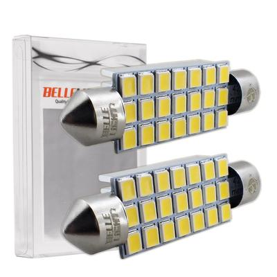 Set van 2 42mm 4000K LED Tussenwit en Warm Helder Ruimte T10 x 42 Lampjes, Wit, Lamp, 12V, 21-delige Lampjes, JX121-40