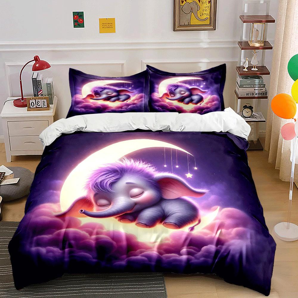 Dreamy Elephant Moonlight Set Exquisite Three-Piece Bedding Set Gift For Kids And Adults