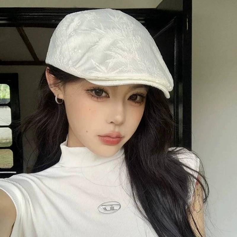 New Korean Style National Style Bamboo Leaf Embroidery Fashion Baseball Cap for Women Casual Streetwear Trendy Brand Forward Cap