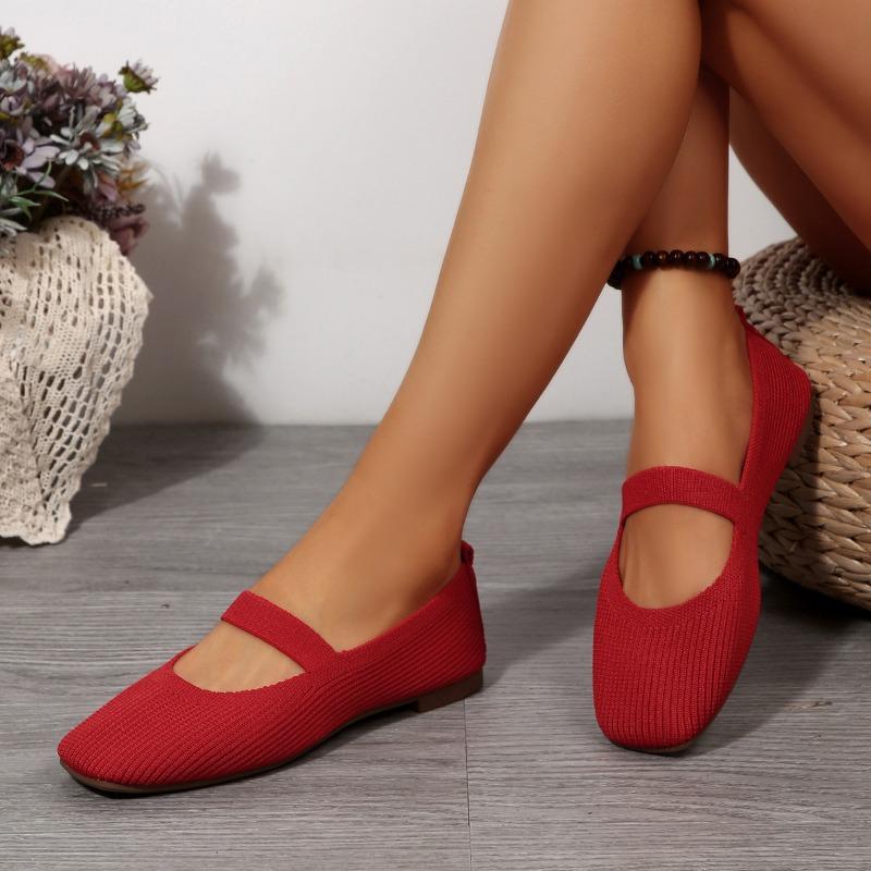 Women's New Knitted Mesh Breathable Flat Shallow Single Shoes Women's Lightweight Fashion Flying Knit Lazy Feet