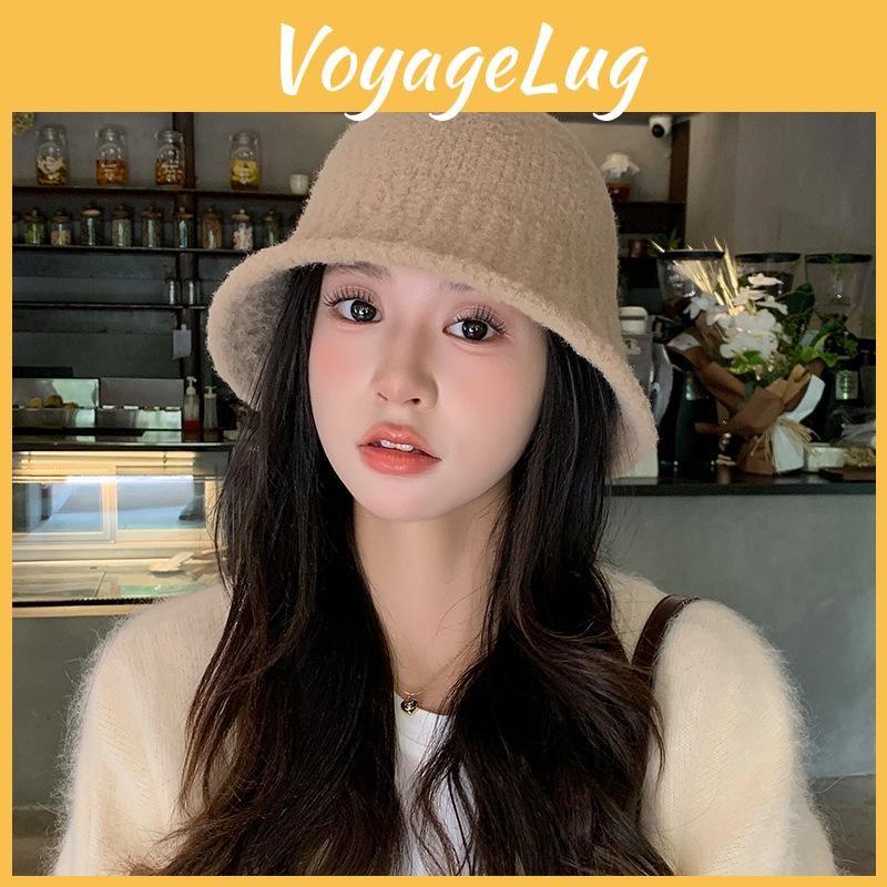 Simple Solid Color Water Bucket Hat For Women Warm Knitted Cap Breathable Gift