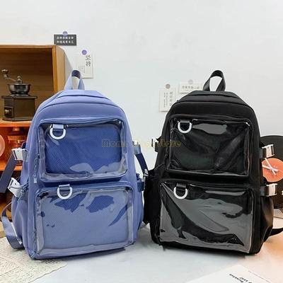 X90D College Student Nylon Schoudertas Itabag Japanse Transparante Grote Capaciteit Schooltas voor Anime Pin Display