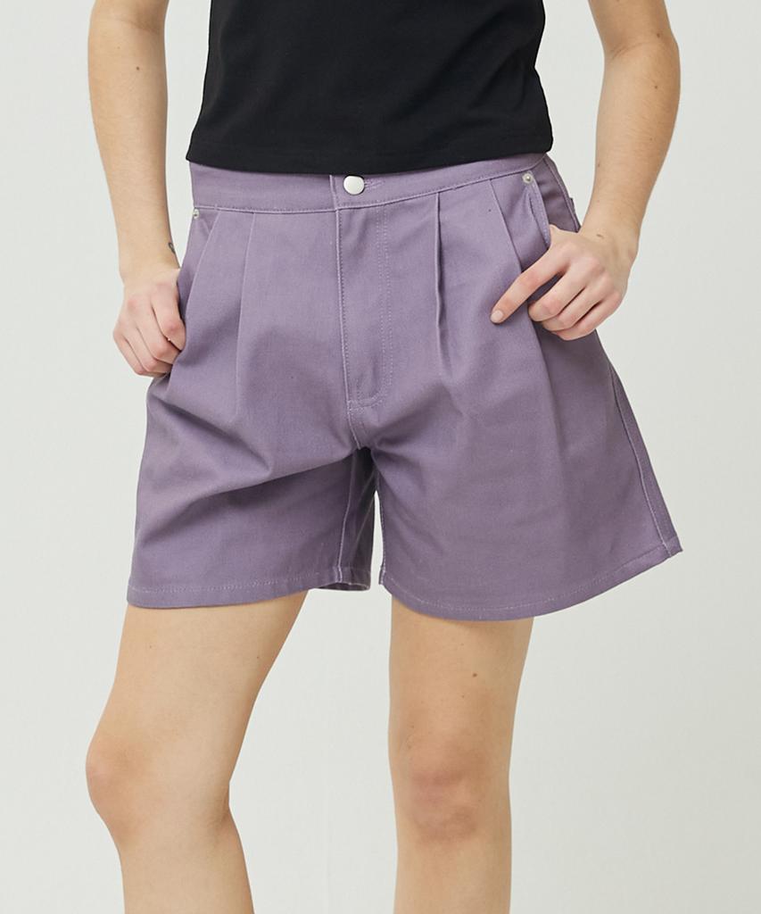 AWESOME STUDIO Women'S Collared Short Denim Pants Purple