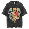 Chainsaw Anime Vintage Washed Cotton T-Shirt Men's Women's Harajuku Oversized Short Sleeve Tee Streetwear Unisex Top