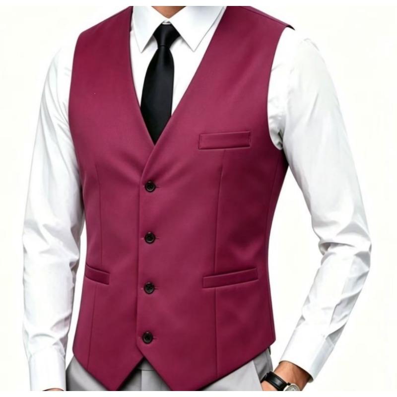 Mens White V-Neck Single Breasted Suit Vest