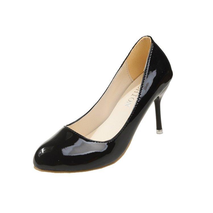 Fashion 8.5cm Women Pumps Shoes Women PU Leather Shallow Slip-On Round Toe High Heels Wedding Party Derss Shoes Mujer Plus Size 41 42 43