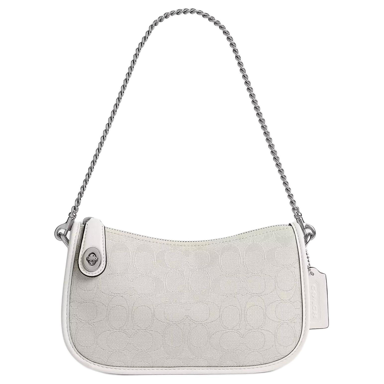 Coach Swinger 23 Removable Shoulder Strap Signature Jacquard Shoulder Bag Medium Women shoulder bag White CAM48-LHY27 Basic Set (Bag+Dust Bag)
