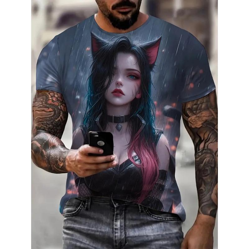 2026New Men s Cool Tattoo Girl Graphic T-Shirts Street Trend 3D Print Personality S