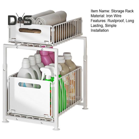 Kuchenny regał do przechowywania Mocny nośność Duża pojemność Regulowana wysokość 2-poziomowy organizer pod zlewem z wysuwanymi szufladami