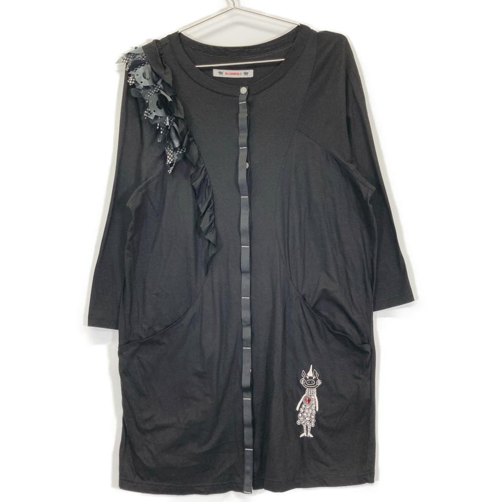 OLLEBOREBLA Black Pig Tape Design Long Shirt Dress Not Written blackUsed