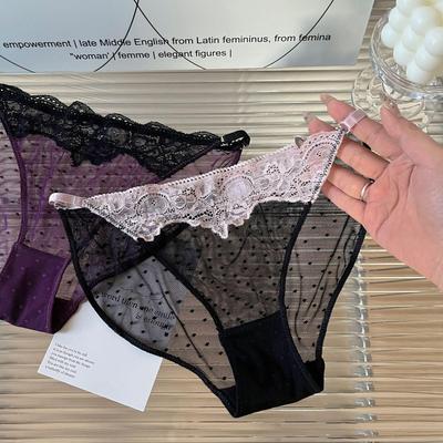 New French Lace Mesh Low-Rise Women's Panties with Pure Cotton Crotch