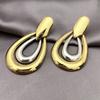 18k Gold Stainless Steel High-end Long Earrings, Simple Jewelry, Personalized Exaggeration, Light Luxury Double-ring Two-color Earrings