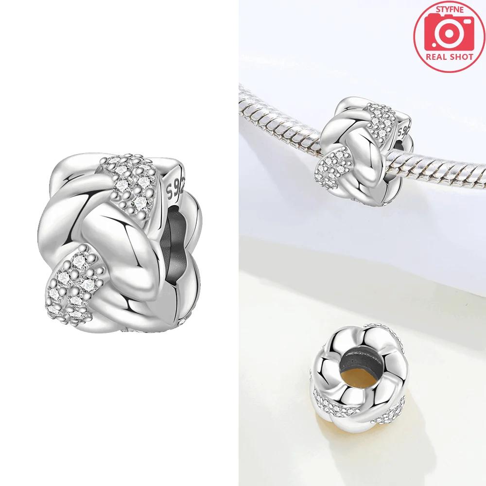 Charms Original Copper Golden Twisted Bead White Zircon Beads Fit Bracelet Women Jewelry Diy Fine Gift Accessory