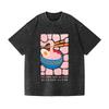 Vintage Cotton Washed T-Shirt Fashion Ramen Printed Summer Dropped Shoulder Harajuku Sports Tees Oversized Crew Neck Tunics