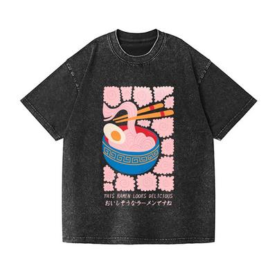 Vintage Baumwolle Gewaschenes T-Shirt Mode Ramen Bedruckt Sommer Abfallende Schulter Harajuku Sport T-Shirts Übergroß Rundhals Tuniken
