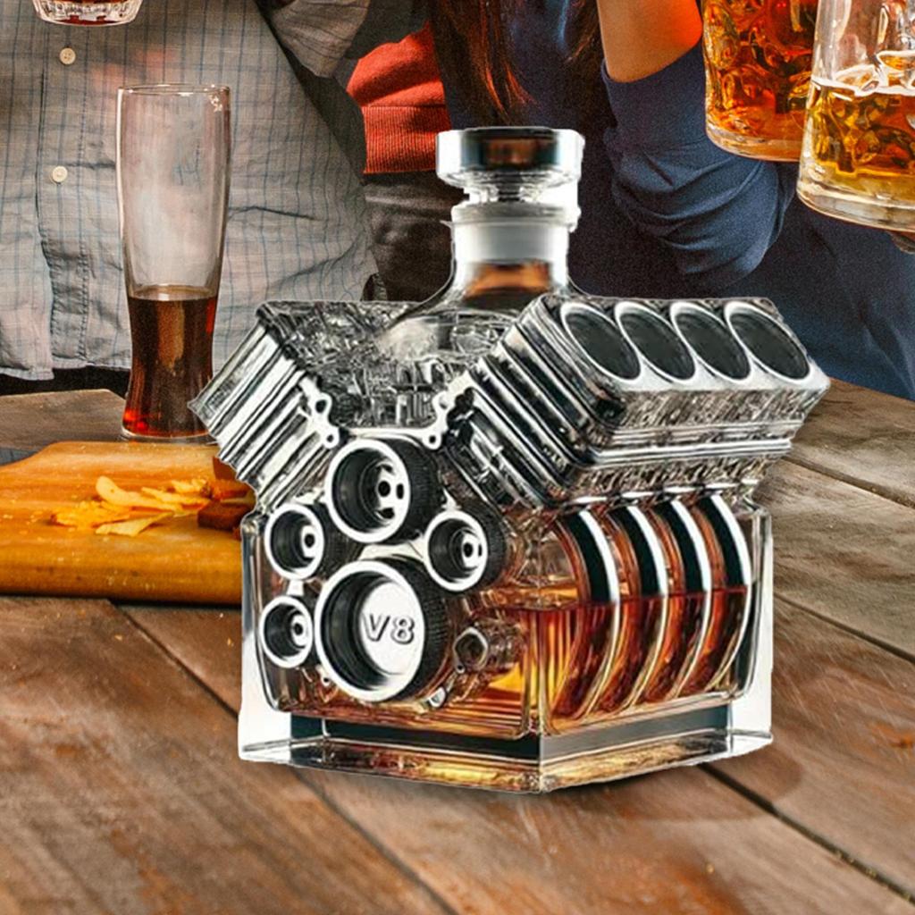 V8 Engine Shaped Whiskey Decanter Unique Alcohol Bottle Stylish Home Bar Decor for Tequila Bourbon Brandy Wedding Decanter