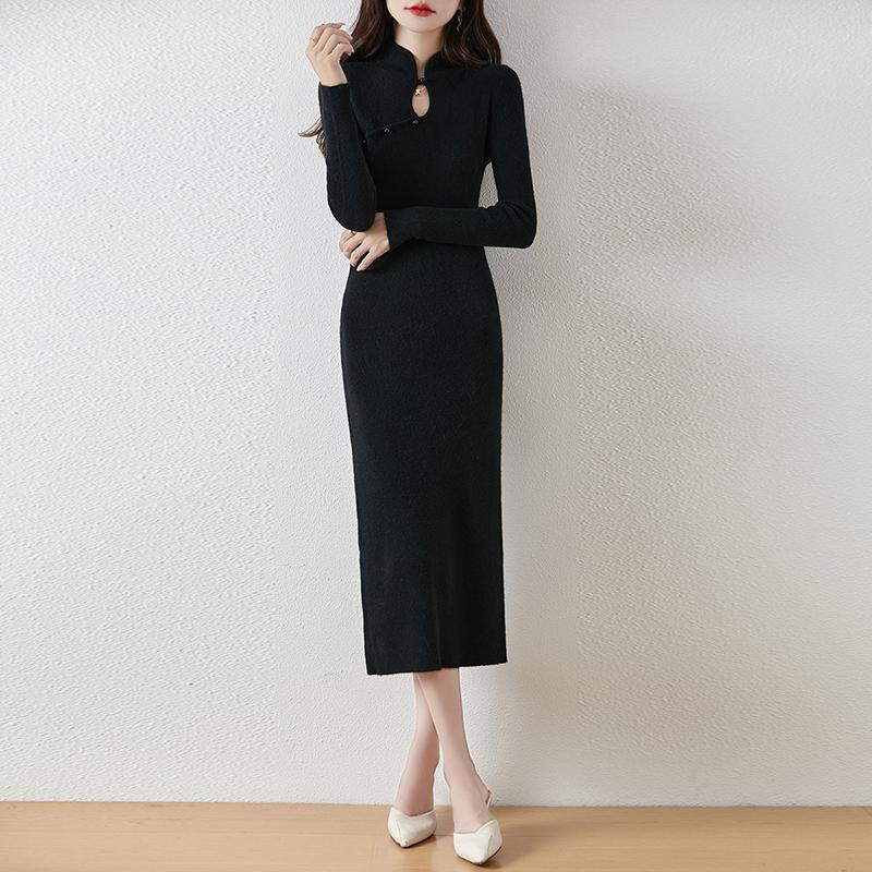 Women Sweater Dress 100% Wool MODERN NEW SAGA Knit Long Pullover Winter Jumpers Wool Long Dress Female