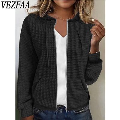 Moda Donna Casual Stampa a Quadri Autunno Inverno Manica Lunga con Cappuccio Giacche & Cappotti