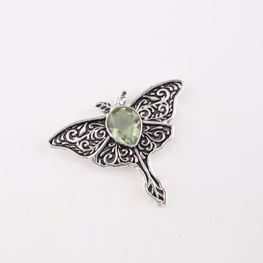 Green Amethyst Gemstone 925 Sterling Silver Jewelry Vintage Pendant 1.2" Gift CP-31-15