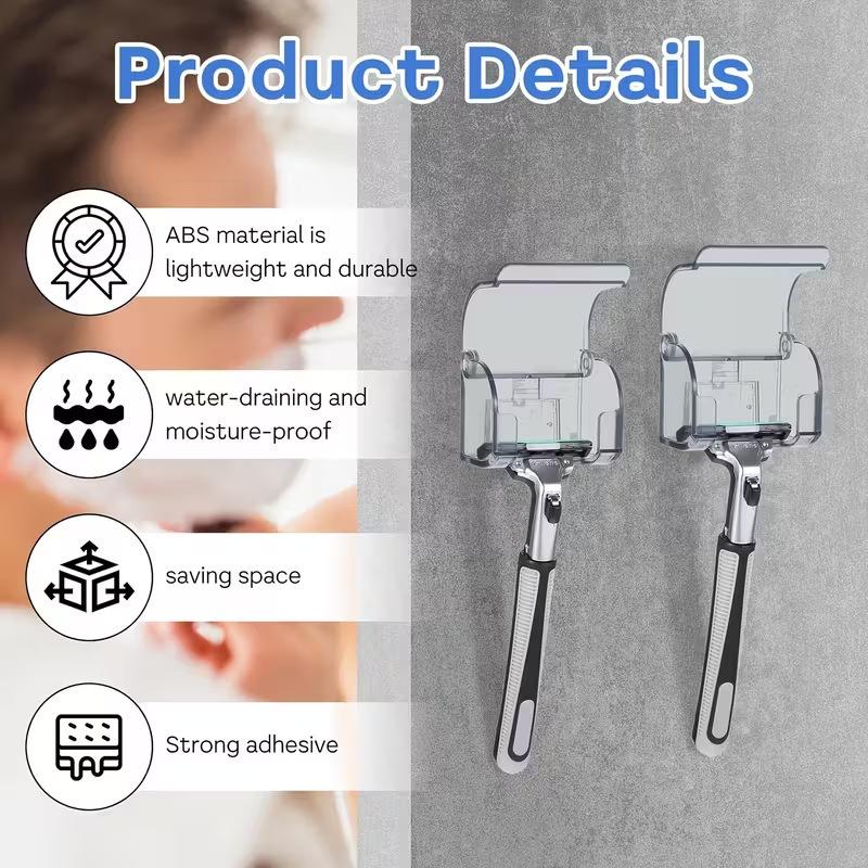 Manual Shaver Storage Rack Self Adhesive Rust Resistant 1Pcs Holder for Guest Bathroom Shower Storage Organization