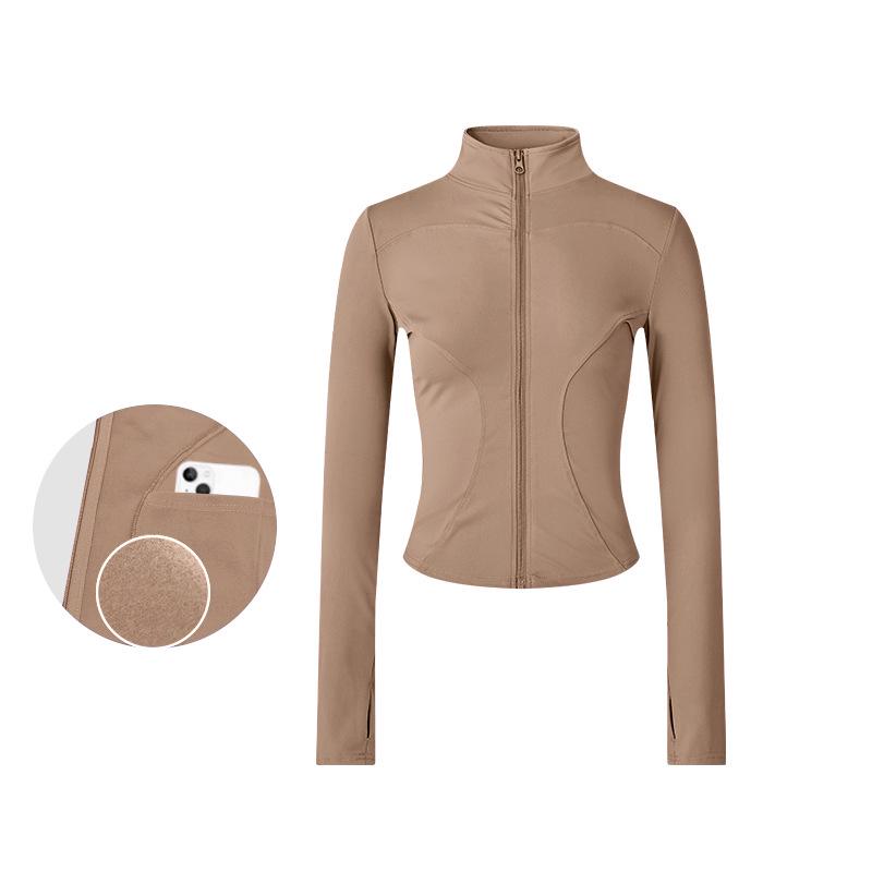 Damska pluszowa kurtka slim fit na wiosnę i jesień - przylegający do talii top do jogi