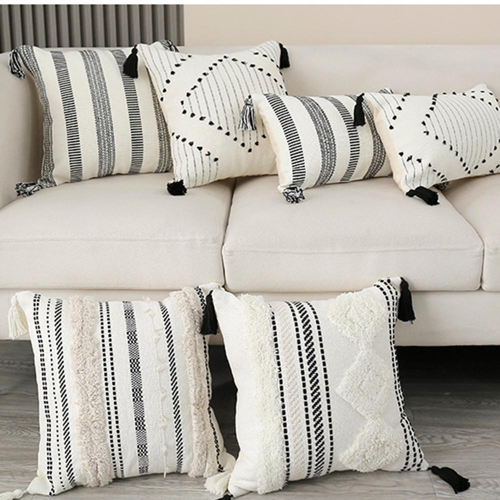 Federa Semplice Trapuntata Cuscini Ricamo Jacquard Camera da Letto Cotone Cuscino Decorativo Boho Copricuscino per Testiera del Divano 45X45