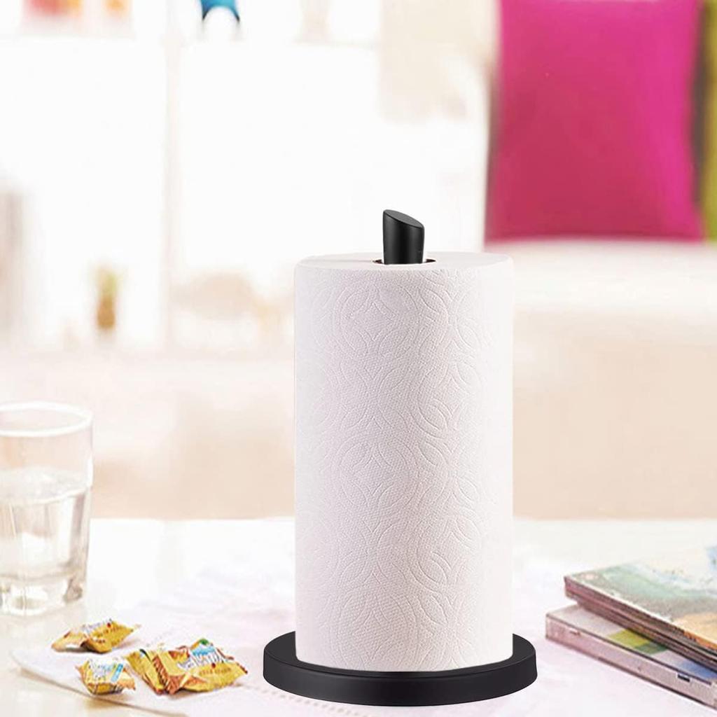 Paper Towel Holder countertop, Free-Standing Kitchen roll Holder for Kitchen Bathroom, Black Paper Towel Holder Stand Dispenser with Stainless Base