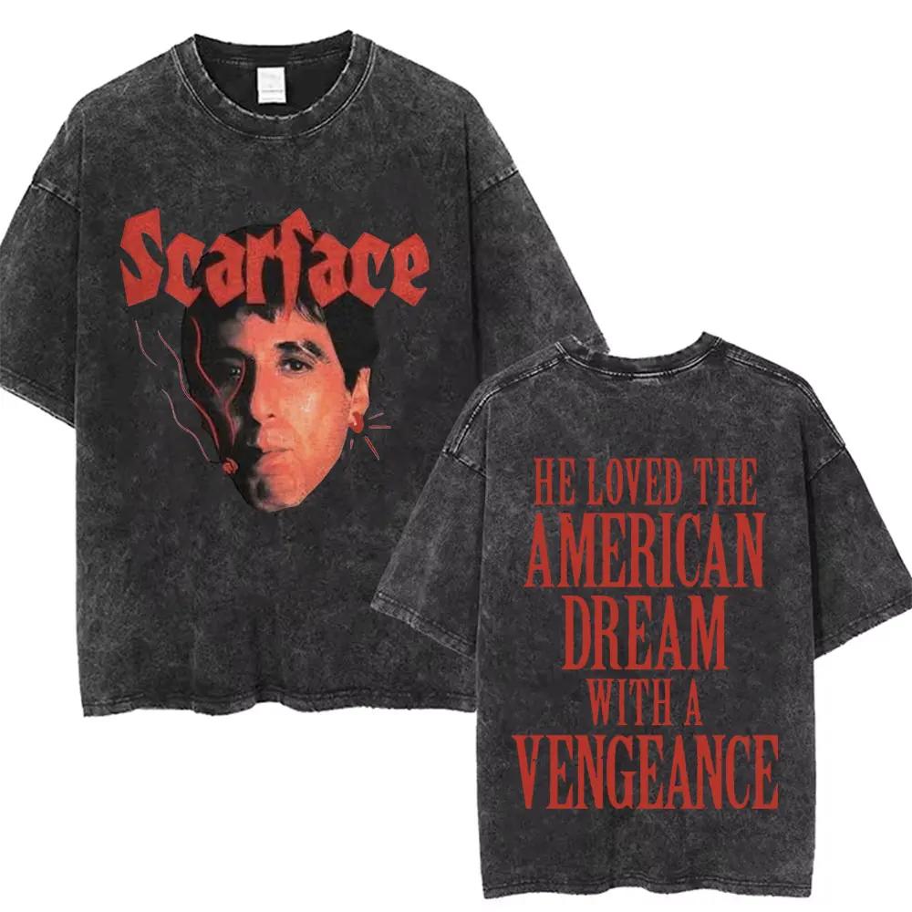 Movie Scarface Vintage Washed Tshirt Tony Montana Face Al Pacino Oversized Tshirts Men Women Fashion Hip Hop Gothic T Shirts