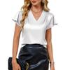 IHUASU Women's Fashion Casual Solid Color Print V-Neck Short Sleeve Blouses & Shirts