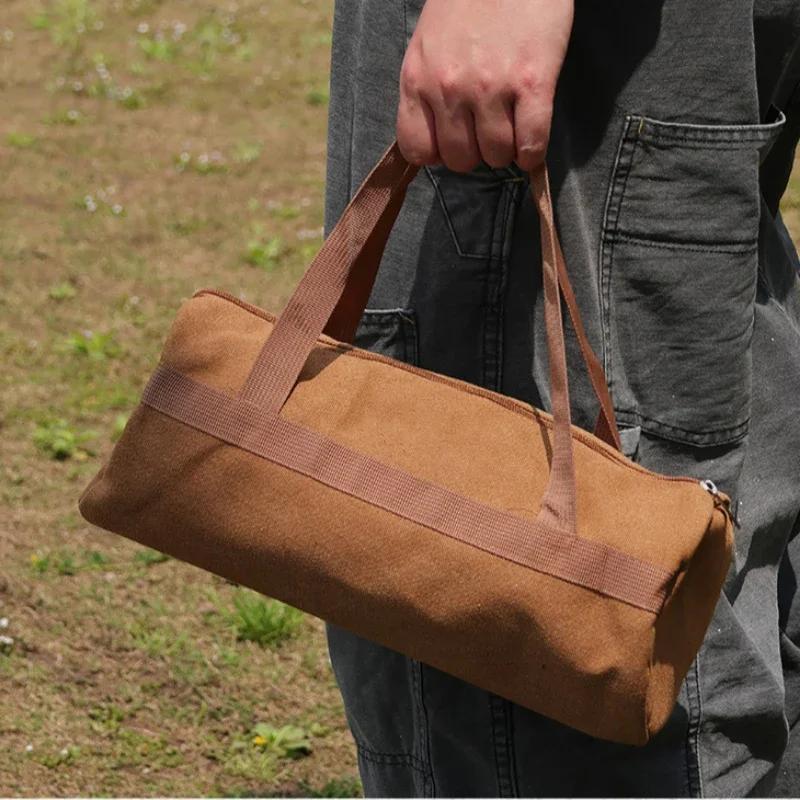 1pc Camping Tools Storage Bag Large Capacity Portable Ground Nail Bag with Handle Cylinder Tent Stake Bag Camping Essential