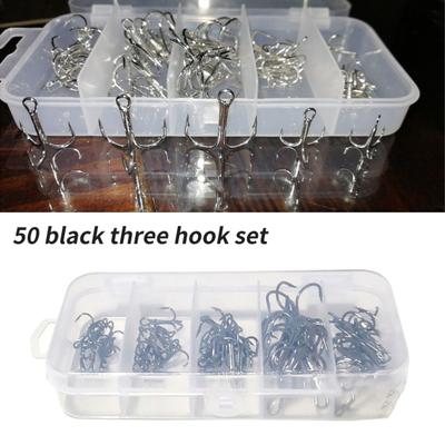 50Pcs/Caixa Resistente Peixe Triplo Ganchos Leve Portátil Alto Carbono Aço Pesca Gancho Triplo para Pesca