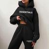 Damen Lässiger Kapuzenpullover Hose 2-teiliges Set Winter Koreanischer Stil Bedruckt Übergroß Lounge-Outfit