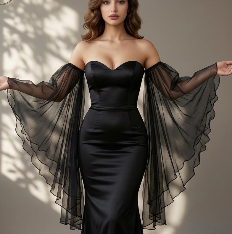 Maniche a Soffio Lunghe Staccabili in Tulle, Maniche Finte Ruffled in Rete Trasparente Off-Shoulder per Abito da Sposa, Abito da Sera/Prom