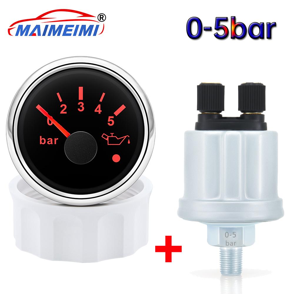 52mm Oil Pressure Gauge 0-5bar/0-10bar With Oil Pressure Sensor Red Backlight Car Digital pointer for Car Boat Marine