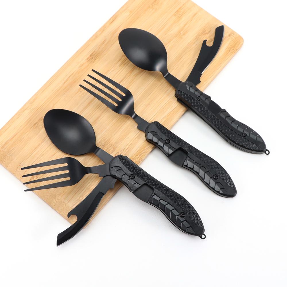 Jaswehome 3pcs  Portable Stainless Outdoor Flatware Set  Folding Lightweight Spoon Fork  Camping Utensils Foldable  Dining Tools